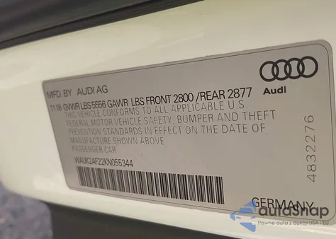 2019 Audi A6 55 Premium z USA, uszkodzony, nr VIN WAUK2AF22KN055344